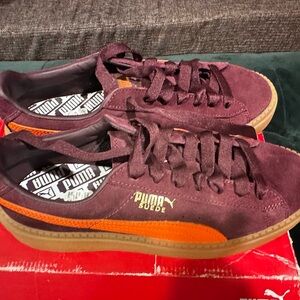 Puma Suede Womens Casual Platform Shoes - Burgundy and Orange